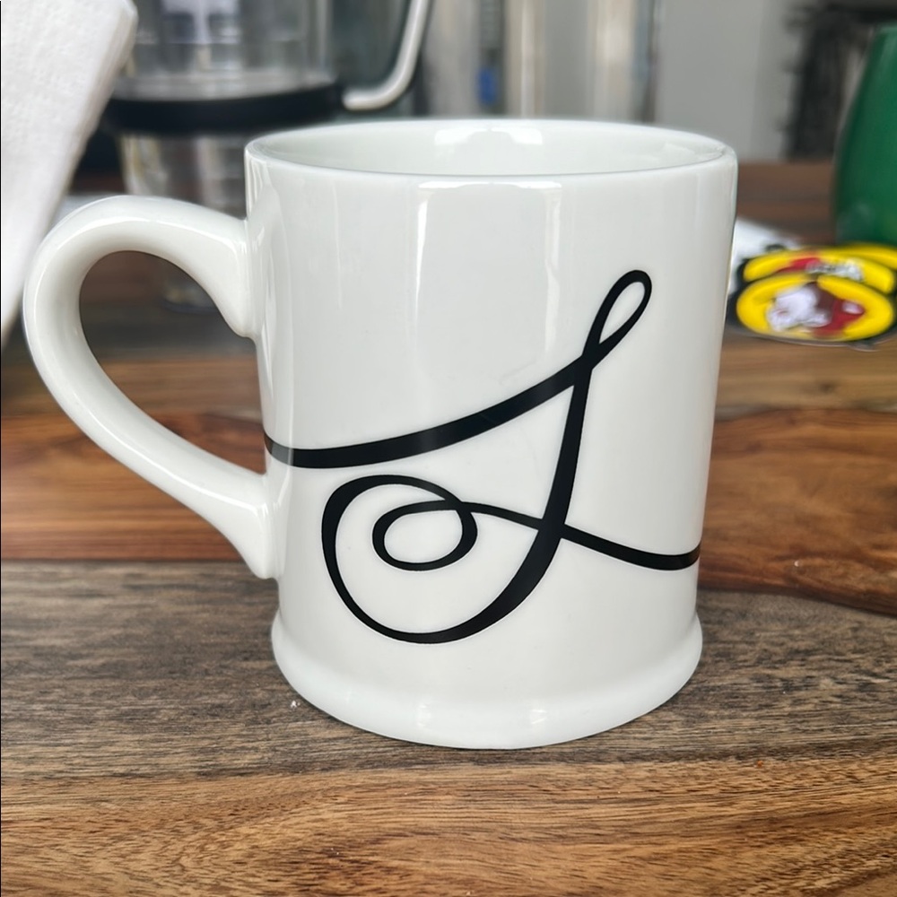 Indigo Black and White Ceramic Mug with Bold Lettering “S”